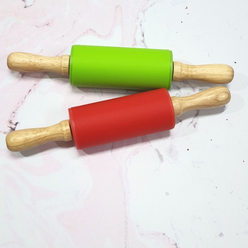 mini silicone rolling pin 22cm with wooden handle