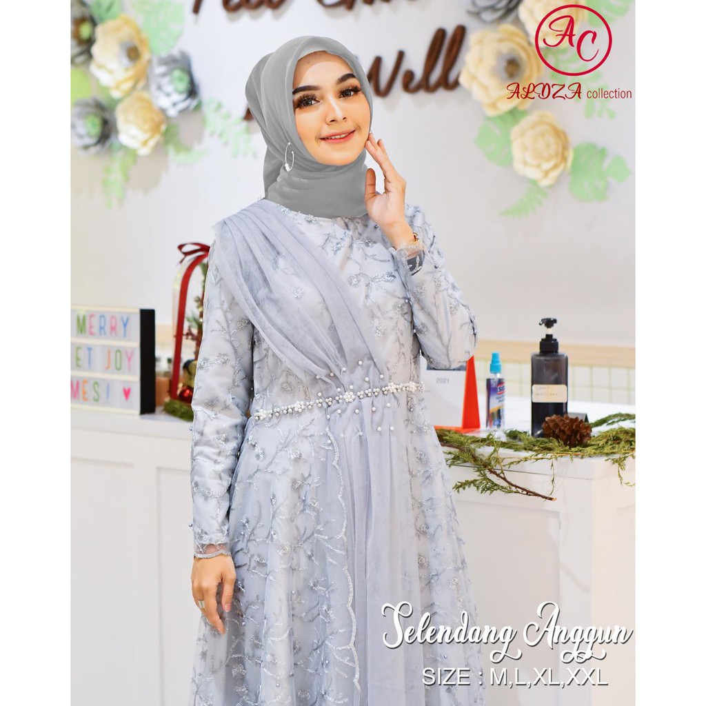 PROMO LONG DRESS TULLE MUTIARA BORDIR SELENDANG ANGGUN / LONG DRESS PESTA