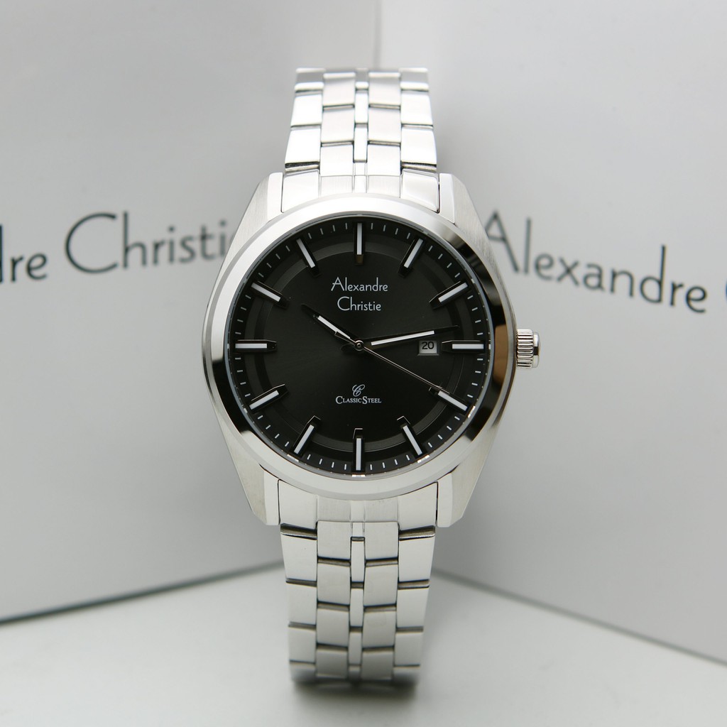 Jam Tangan Pria Alexandre Christie AC 8637 MD BSSBA Silver dial Black Stainless Original