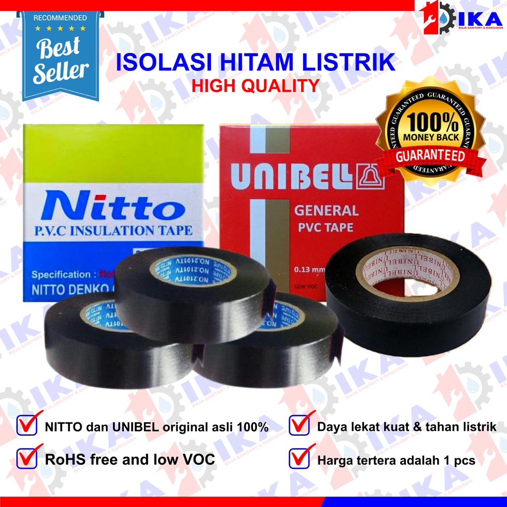 ISOLASI LISTRIK NITTO & UNIBEL ASLI 100% / ELECTRIC TAPE HITAM / ANTI