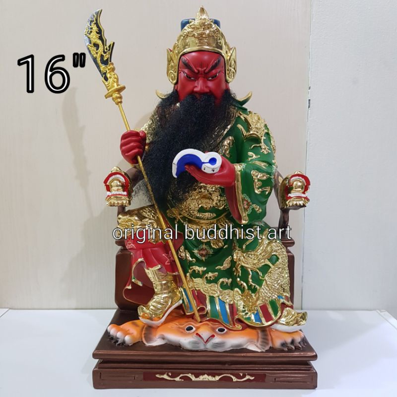 patung dewa kwan kong baca buku fiber import 16 inch