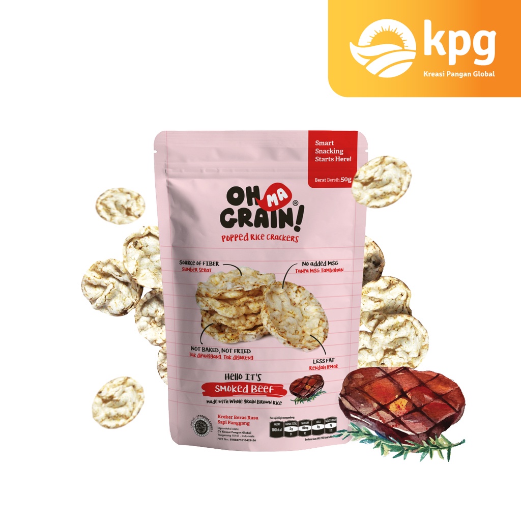 Oh Ma Grain! - Popped Rice Crackers Roast Beef - Rasa Sapi Panggang - 50 gr