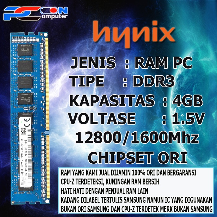 HYNIX RAM MEMORY DDR3 4GB PC KOMPUTER