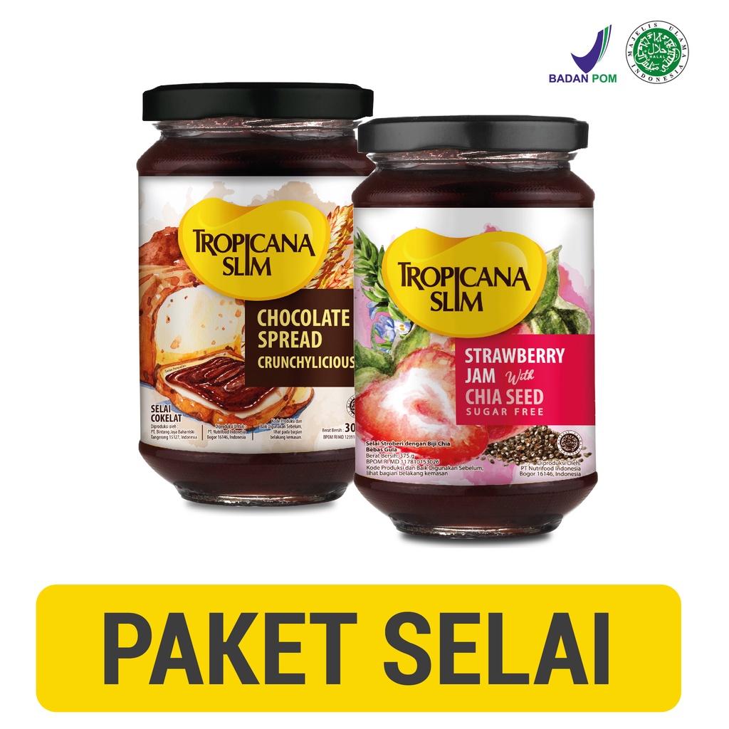 

Paket Sarapan - Tropicana Slim Chocolate Spread 300 gram + Tropicana Slim Strawberry Jam 375 gram