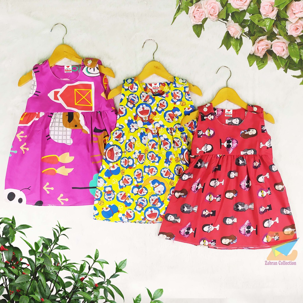 Pilih Warna Dress Anak Kancing Bahu Zabran 1 Sampai 6 Tahun/COD Bayar Di tempat