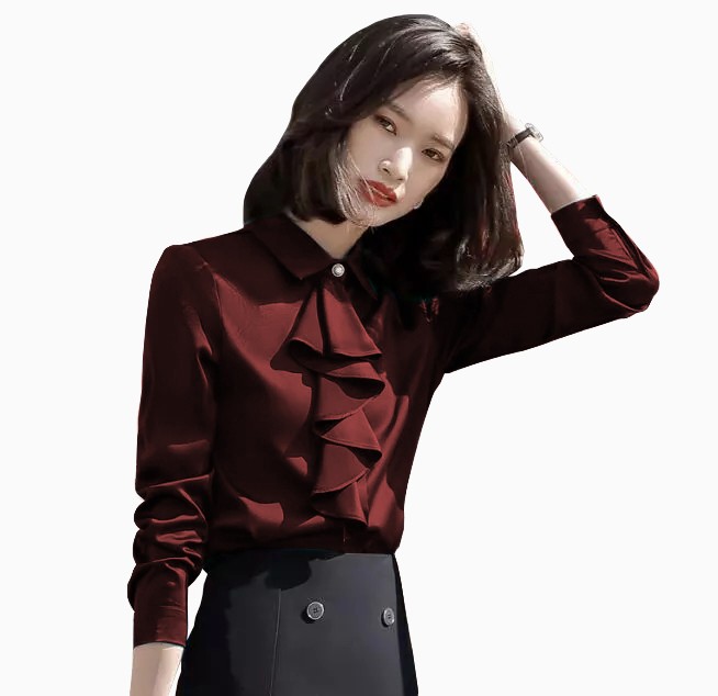 Blouse Korea Velvet Wanita Kerja Kantor Lengan Panjang Variasi Pita Cantik Kekinian All Size-2
