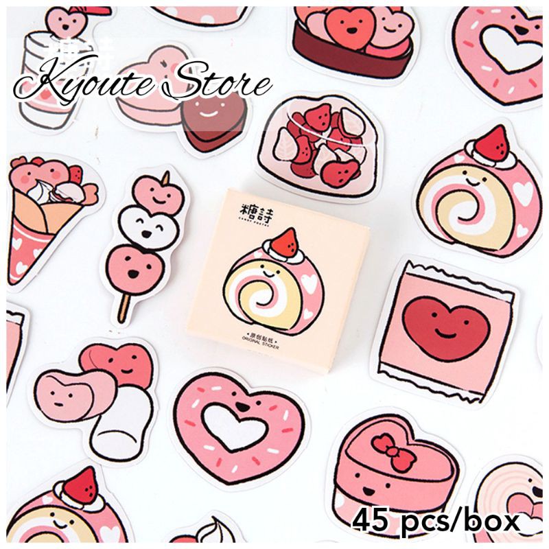 

45 pcs Sticker Pink Strawberry Snack Cake Sealing Scrapbook Journal Bujo Letter Planner