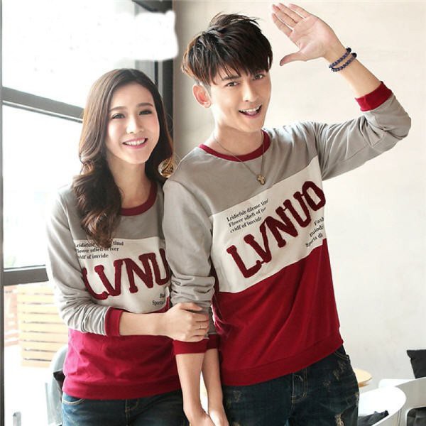 Sweater LVNUO New Abu Merah - sweater couple - kaos couple - sepasang