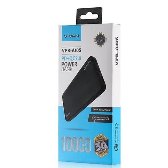 PowerBank Vivan 10000 MAH VPB-A10S Fast Charging Power bank Hitam 10000mAh Original Real Capacity
