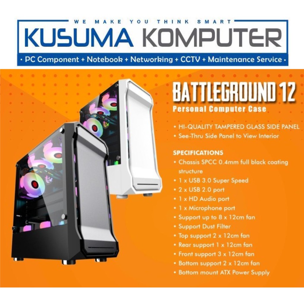 Casing PC Simbadda Battleground 12 White Tempered Glass