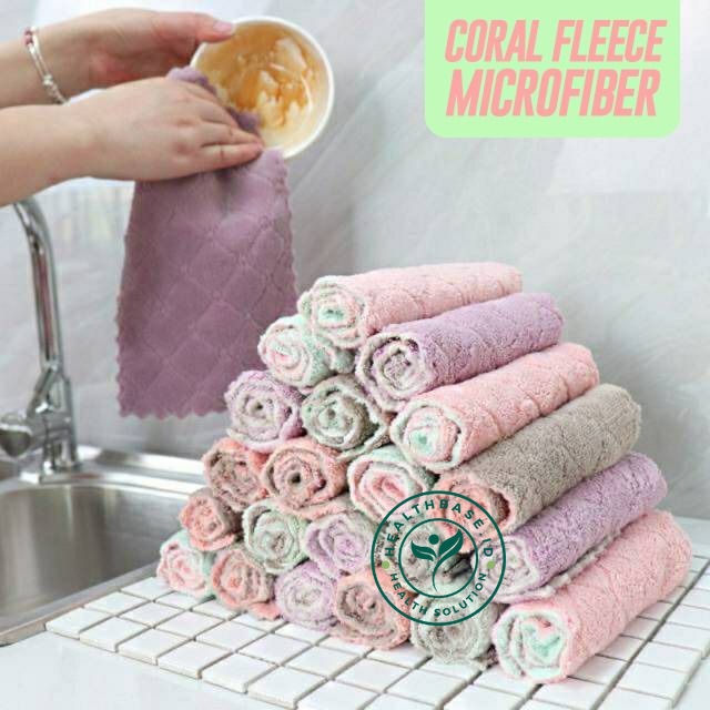 KAIN LAP MULTIFUNGSI CORAL FLEECE MICROFIBER PREMIUM ANTI MINYAK TEBAL | KAIN LAP DAPUR , CUCI PIRING, GELAS ANTI MINYAK TEBAL