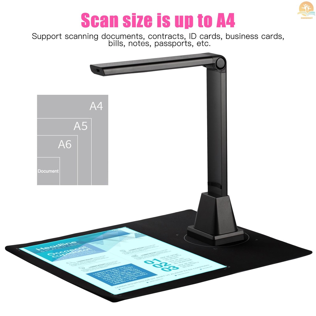 G500TS-R High Speed Document Camera Scanner 5 Megapixel Capture Size A4 Portable Scanner Support Multi-Language OCR Function File Barcode Scanning Video Recorder LED Light for Office Classroom Teaching Education