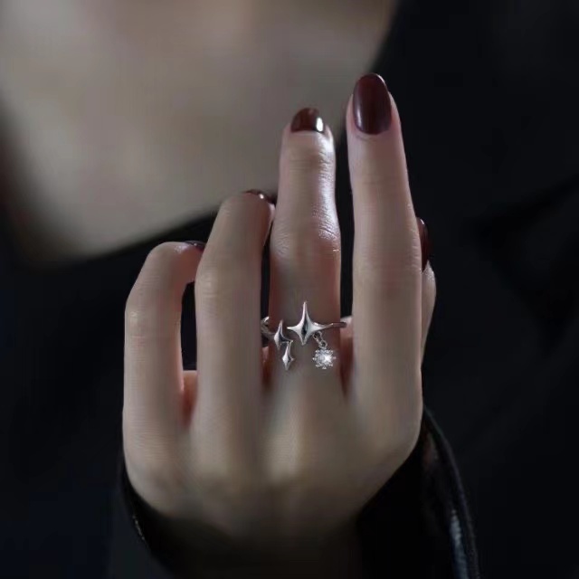 IFYOU Cincin Jari Silver Hias Permata Pink Gaya Vintage Korea Untuk Wanita