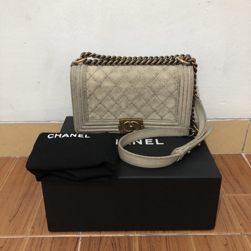 CHANEL BOY MEDIUM QUILTED DISTRESSED SUEDE ANTIQUE GHW #18