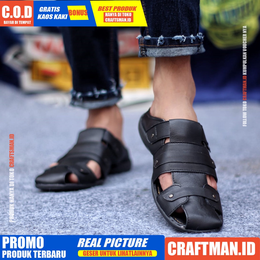 CRAFTS X TUTONG Sandal Kulit Pria Sepatu Bustong Casual Pria