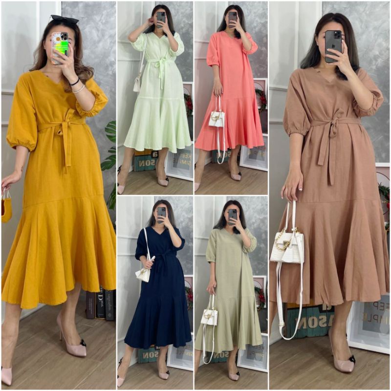 ❣️ SPECIAL PRICE ♡ PREMIUM ♡ DINAR MERMAID PLAIN BOTTOM RUFFLE LOOSE MIDI DRESS ( BUMIL FRIENDLY )