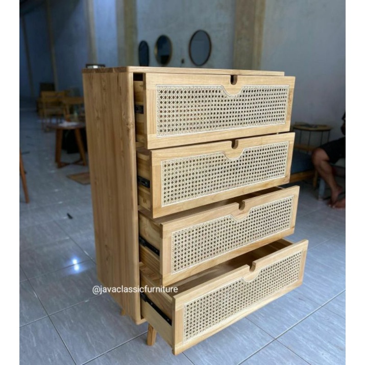 NAKAS RETRO ROTAN MINIMALIS BUFET VINTAGE LACI 4 CUSTOM BAHAN KAYU JATI-2