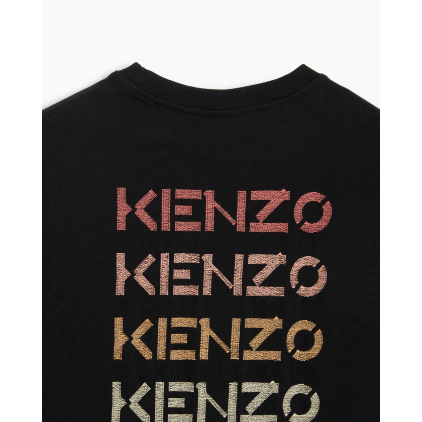 Knzo SS22 Men Embroidered Multicolor Logo Tee Black 100% Original