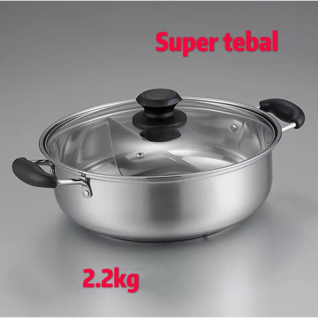 Panci shabu sekat 2 30cm sukiyaki steamboat hot pot stainless tebal