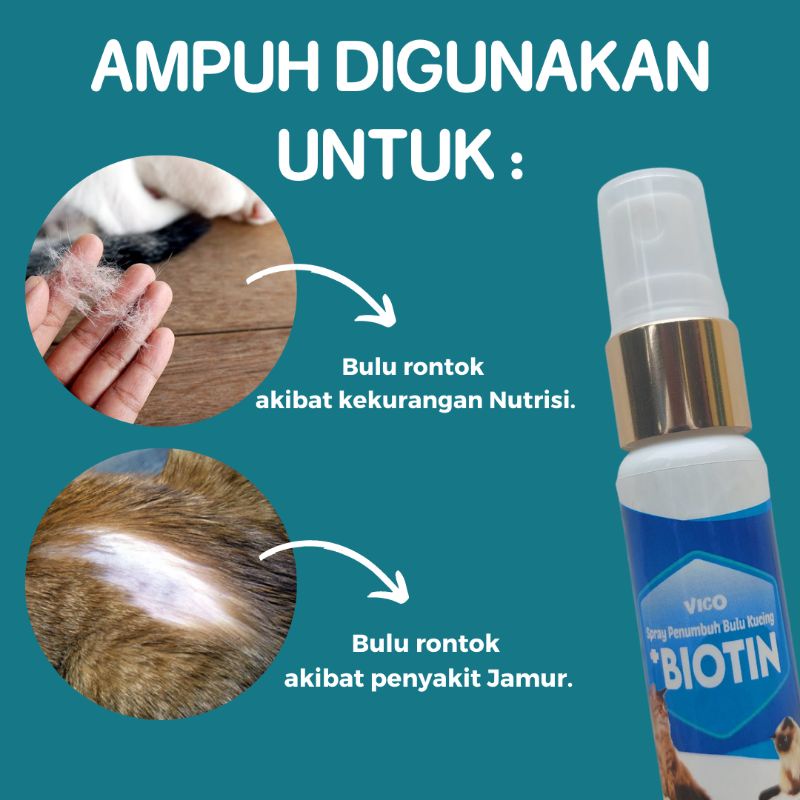 Obat penumbuh bulu kucing Vico BIOTIN Spray vitamin melebatkan bulu kucing tumbuh lebat sehat dan mengatasi bulu rontok akibat jamur dan kekurangan nutrisi bulu anak kucing aman ampuh cepat mudah