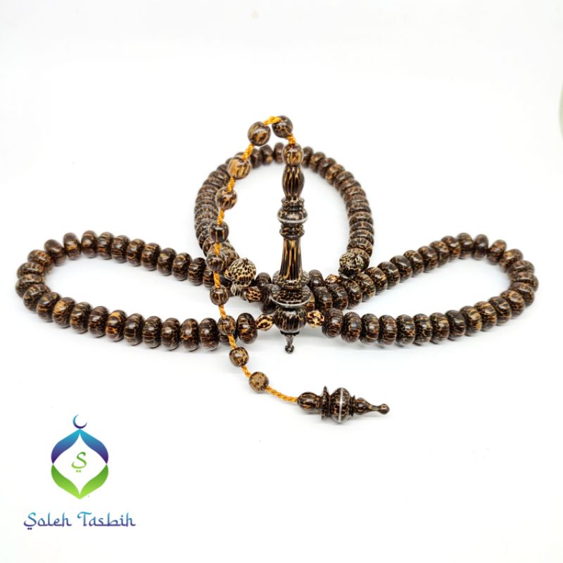 Tasbih Kayu Liwung Macan Motif Pipih Size 7mm x 12mm, Tasbih Muslim 99Butir