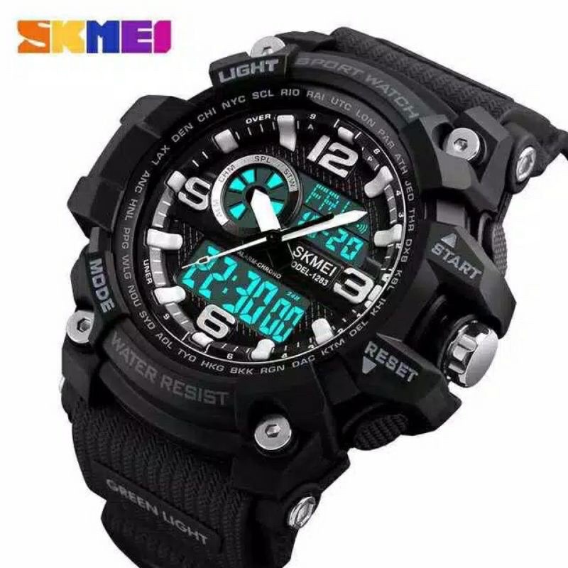 SKMEI 1283 Original Jam Tangan Dual Time Pria Karet Sport Outdoor Tahan Air 50M