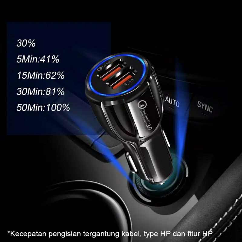 Taffware Car Charger Mobil Dual USB Port 3.1A  QC 3.0 DC-681 Quick Charge