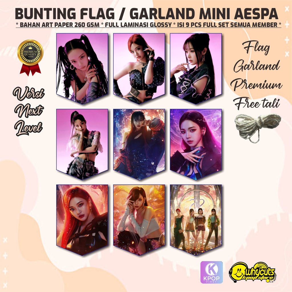 BUNTING FLAG / GARLAND MINI PREMIUM AESPA / PRINT 1 SISI FULL LAMINASI ANTI AIR