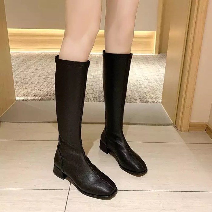 Heels Boots Sebetis Wanita Waterproof inner velvet Kulit Sintetis