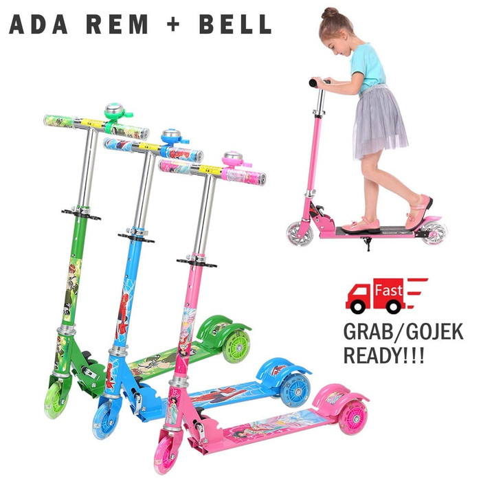 Skuter Anak Roda 3 Karakter / SCOOTER / OTOPED / Skuter Motif Karakter - Biru