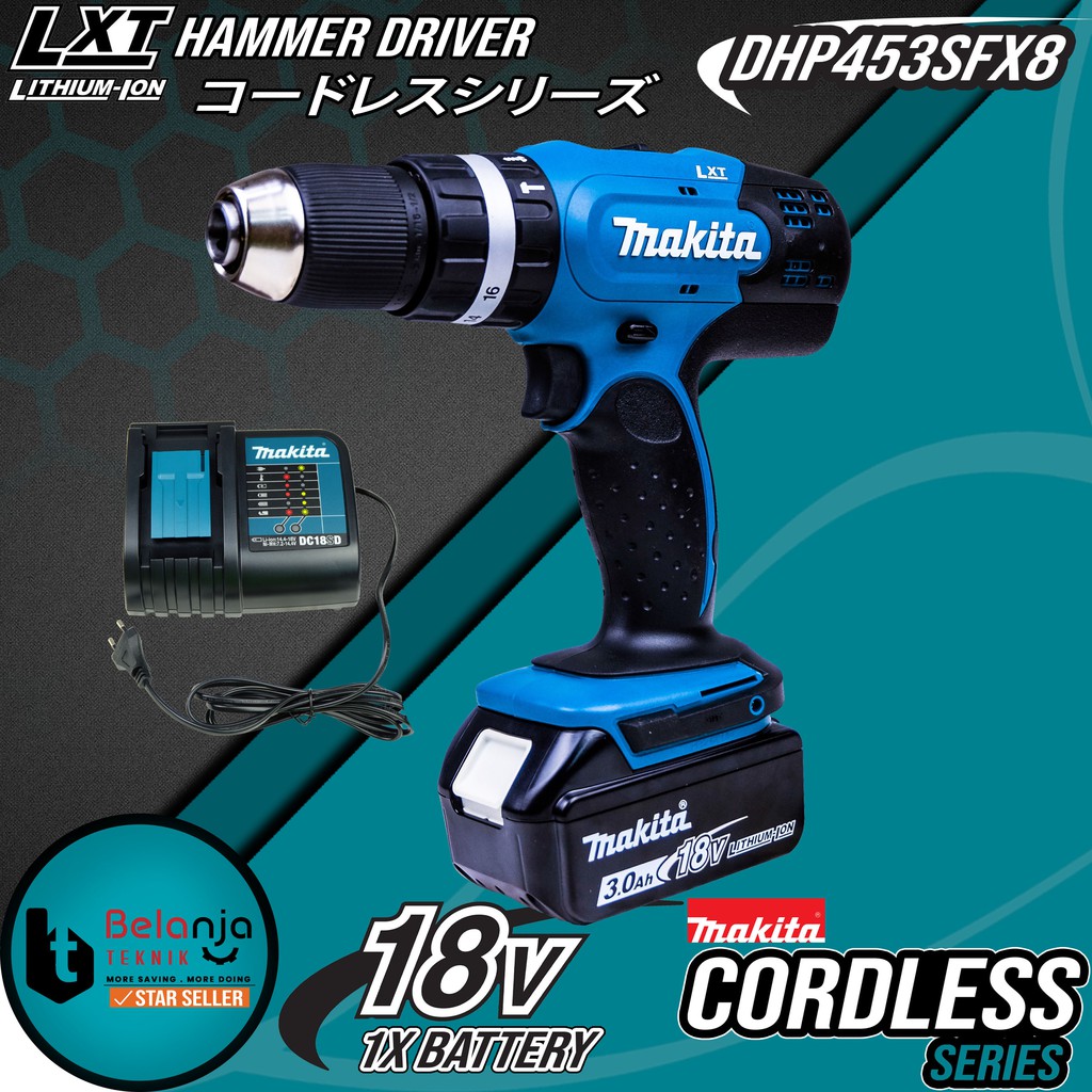 MAKITA Mesin Bor Cordless DHP 453 SFX8 18V Hammer Driver DHP453SFX8