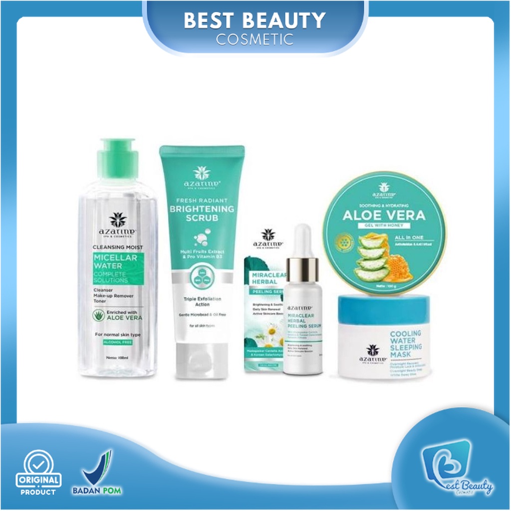 ★ BB ★  AZARINE Herbal Essential Series Indonesia - Micellar Water Serum Aloe Vera - Sunscreen Sleeping Mask | Azarine Face Toner 90ml