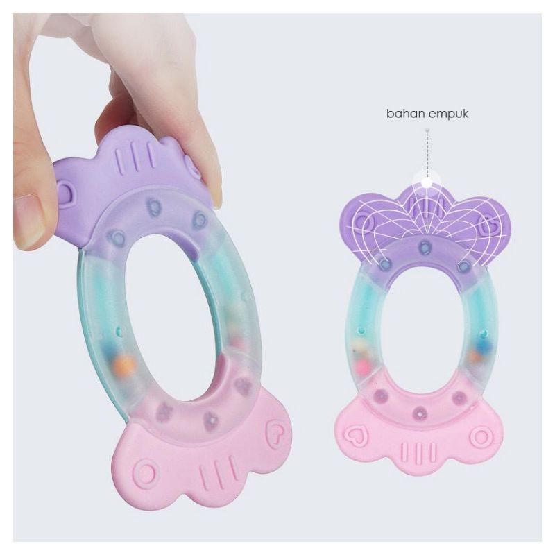 Mainan Bayi Edukasi Baby Rattle Shaking Bell Toy Teether Silikon Plastik