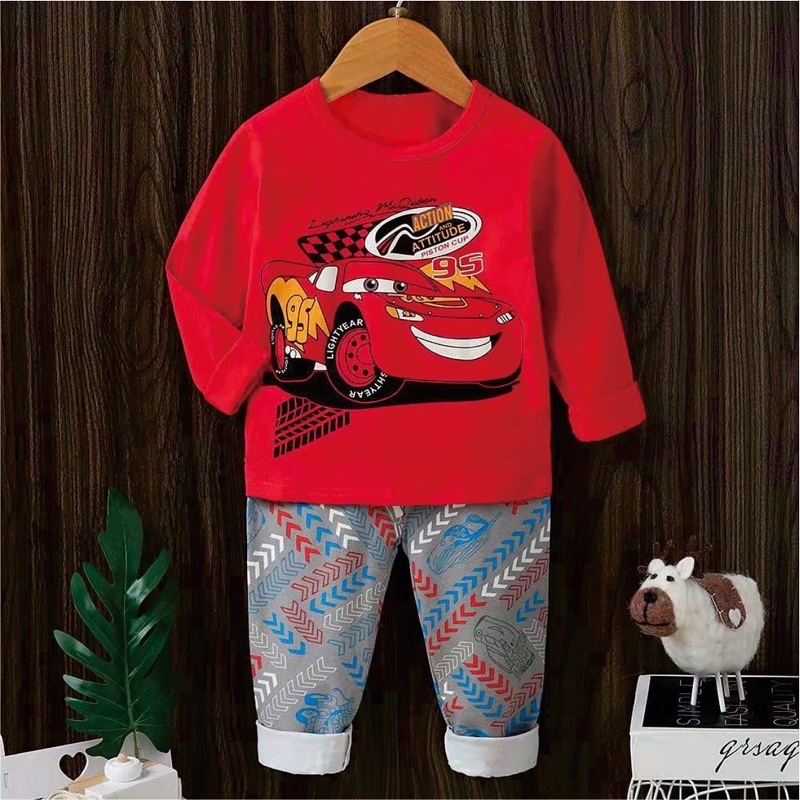 Piyama Lengan Panjang Anak Laki Laki / Piyama Lengan Panjang Mobil / Baju Tidur Anak Laki Laki hot W