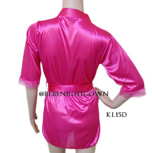 (BEST SELLER) SET KIMONO TIDUR SEXY LINGERIE LACE SATIN FUSHIA WANITA KL15F