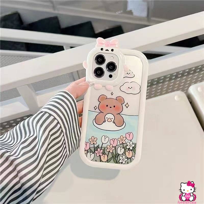 Soft Case Bumper Lensa Motif Kartun Beruang Berenang Untuk IPhone XR 7 8 Plus 13 11 12 Pro MAX X 6 6S Plus XS MAX SE 2020