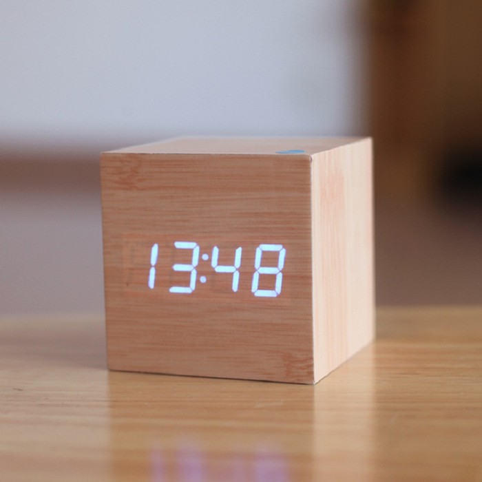 Jam Meja Kayu LED Wooden Small Table Clock Desk Clock