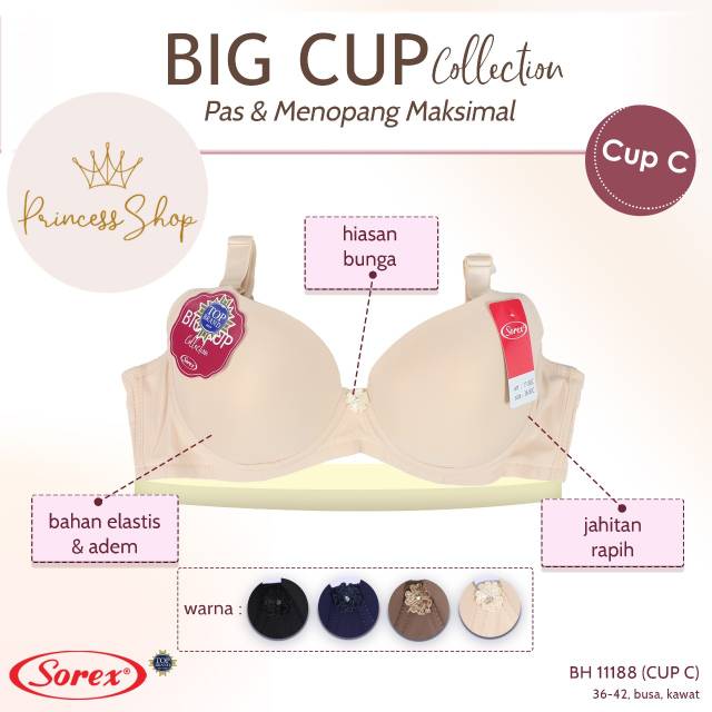 Princess shop BRA SOREX BIG CUP/BH CUP BESAR 36-42