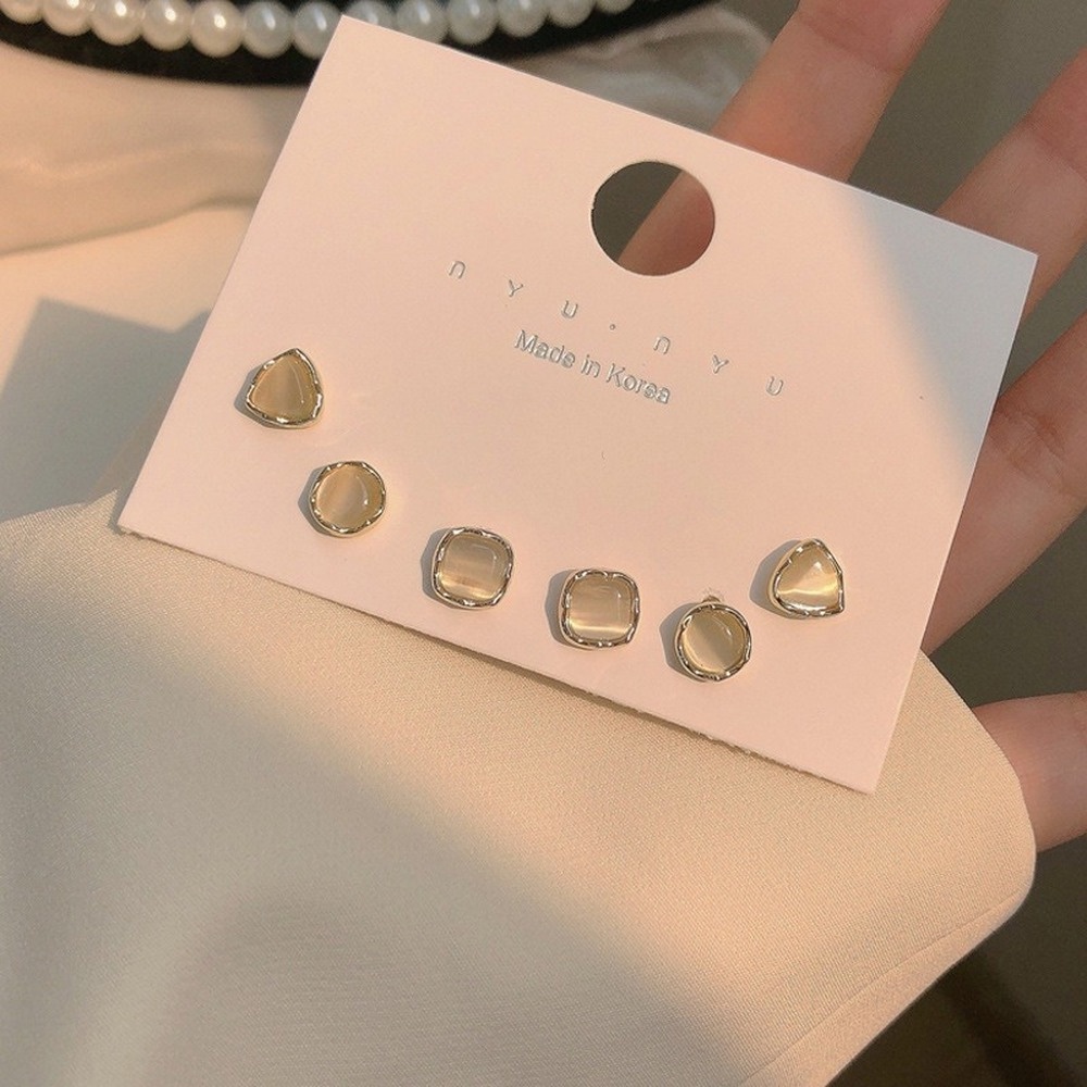 6 pcs/pack One Week Ear Jewelry Korean Opal Earrings Ins Personality Simple Jewelry Fashion Accessories