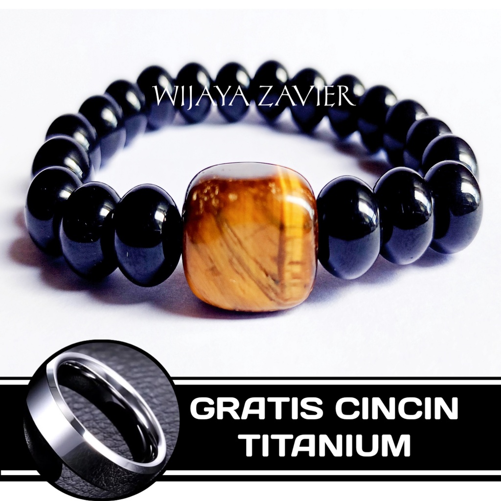 GELANG ORIGINAL TIGER LANGKA KOMBINASI BLACK ONYX GRATIS BONUS CINCIN TITANIUM