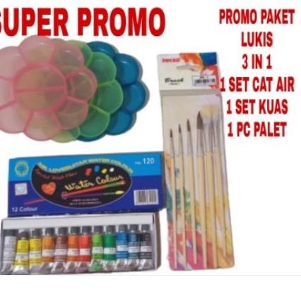 

kode o5O9a-- 1 SET PAKET MELUKIS 3 in 1 Palet Kuas Cat Air lukis ART SET murah