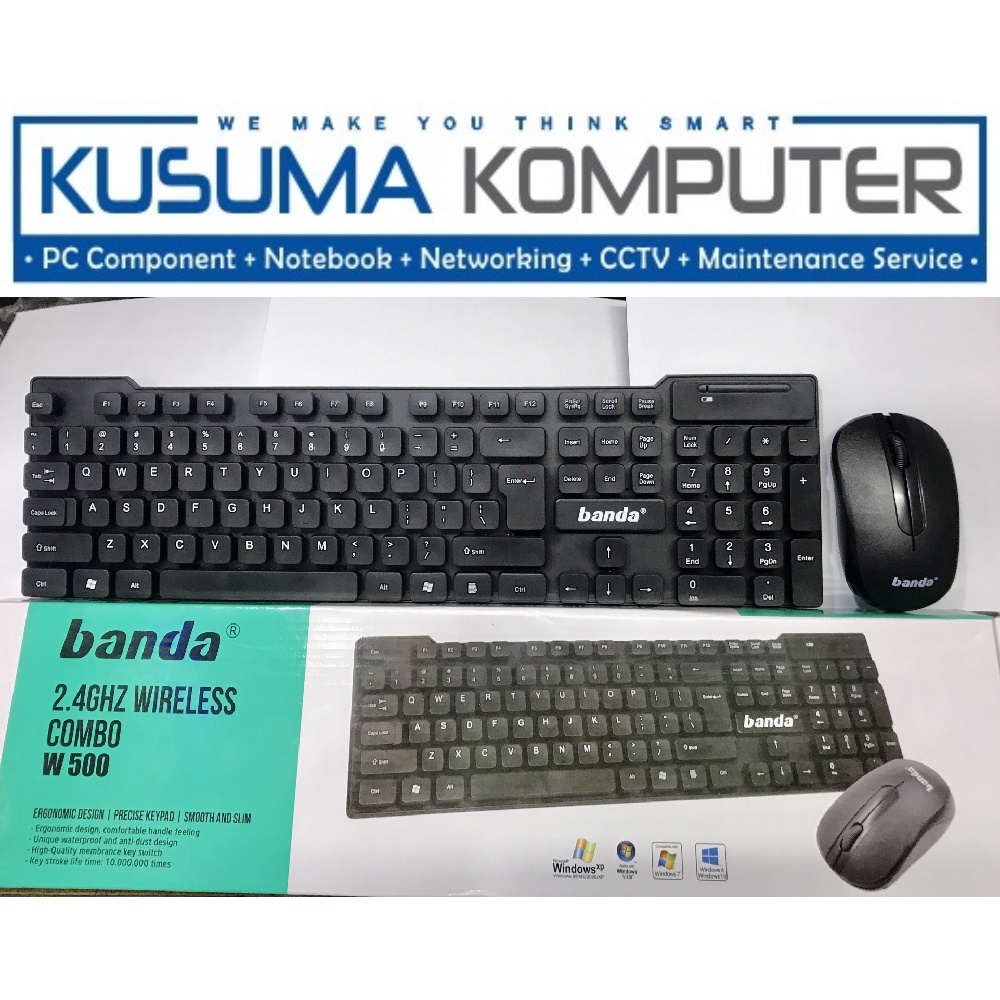 Paket Combo Wireless Keyboard dan Mouse Banda W500 Ergonomic Combo