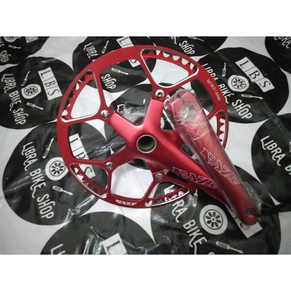 CRANK SET RAZE 56T FOLDING HOLLOWTECH MERAH l SINGLE CRANK RAZE 56T l GEAR RAZE