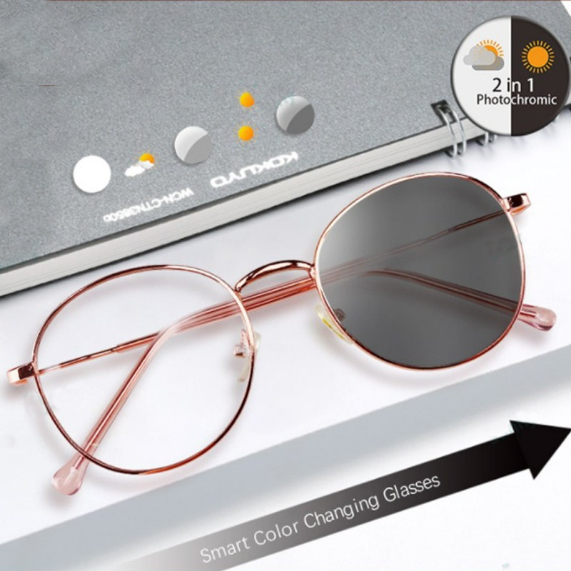 Kacamata Photocromic Anti Radiasi Bingkai logam bulat Wanita Pria Komputer Fotocromic Anti Silau eyeglasses