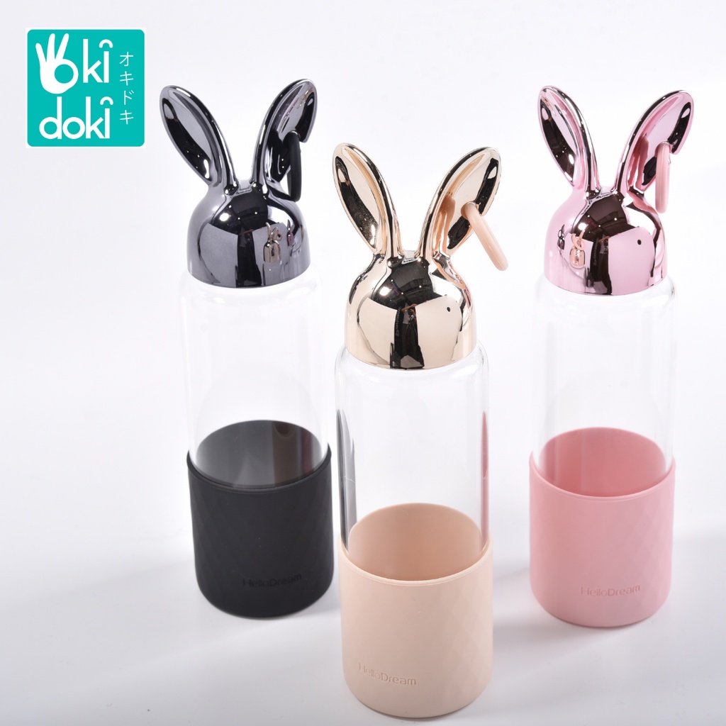 OKIDOKI Rabbit King Glass Water Bottle H-6071 - Botol Air Minum Kelinci 350ML