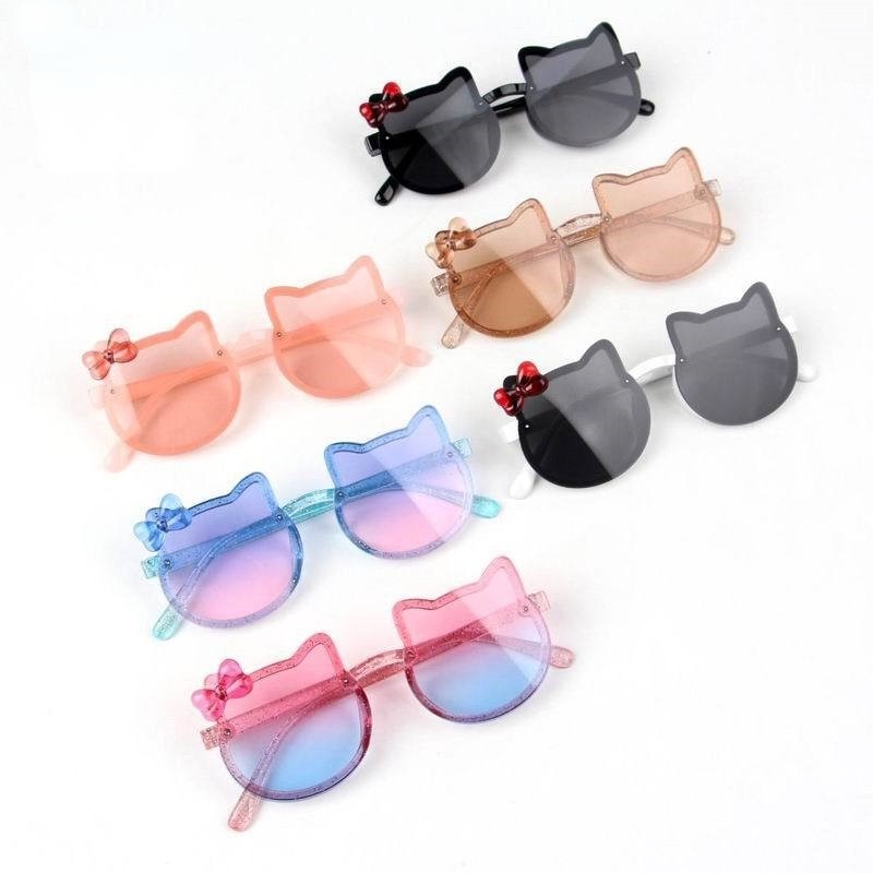 （YUZHU）COD Kacamata Bayi Color Bow Sunglasses Kacamata Fashion Korea Hello Kitty Print Shiny Sunglasses