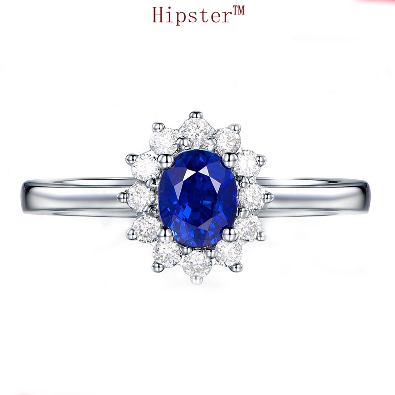 Japanese and Korean Temperamental Vintage SUNFLOWER Inlaid Sapphire Adjustable Ring