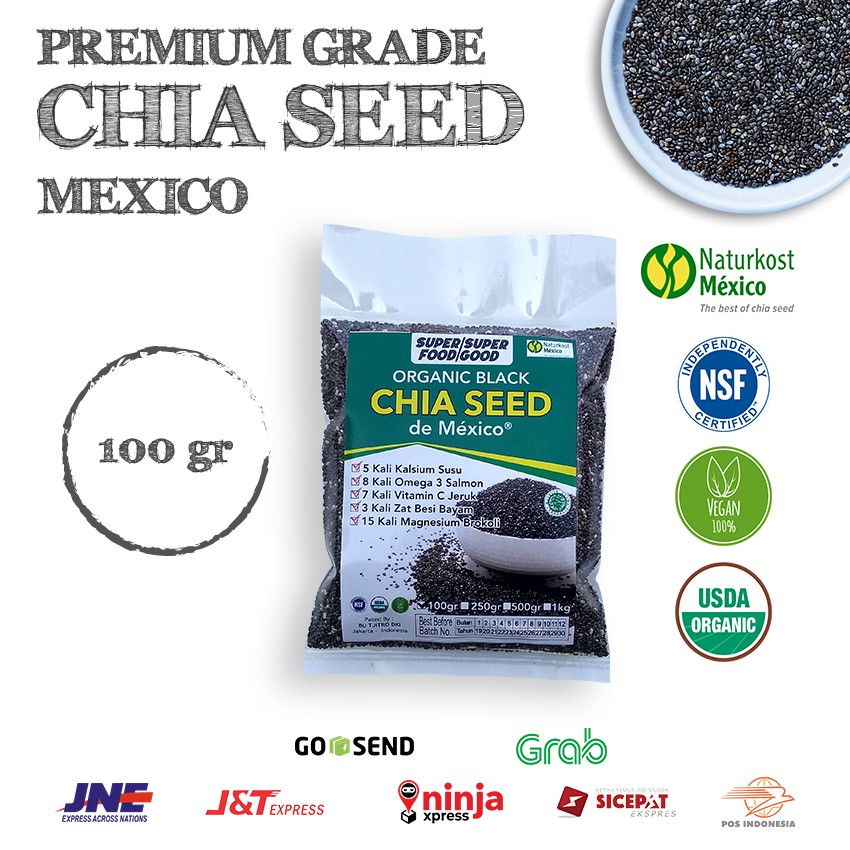 Pure Chia Seed Mexico 100% Organic 100gr - Chiaseed Grade A+ The Best Of Chia Seeds