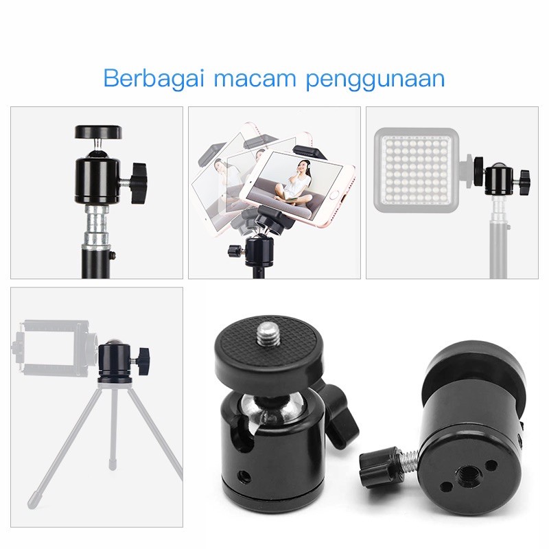 Mini Ball Head dapat putar 360 dengan 1/4 Sekrup untuk Tripod / Kamera dan ringlight