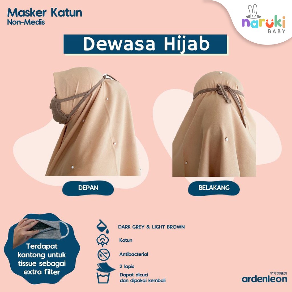 Masker Kain Katun Ardenleon Bayi Anak Dewasa Hijab Arden Leon Non Medis